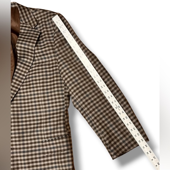 Vintage Georgetown Custom Dormeuil Blazer Mens Wool‎ 42R Taupe Brown navy check - Picture 13 of 16